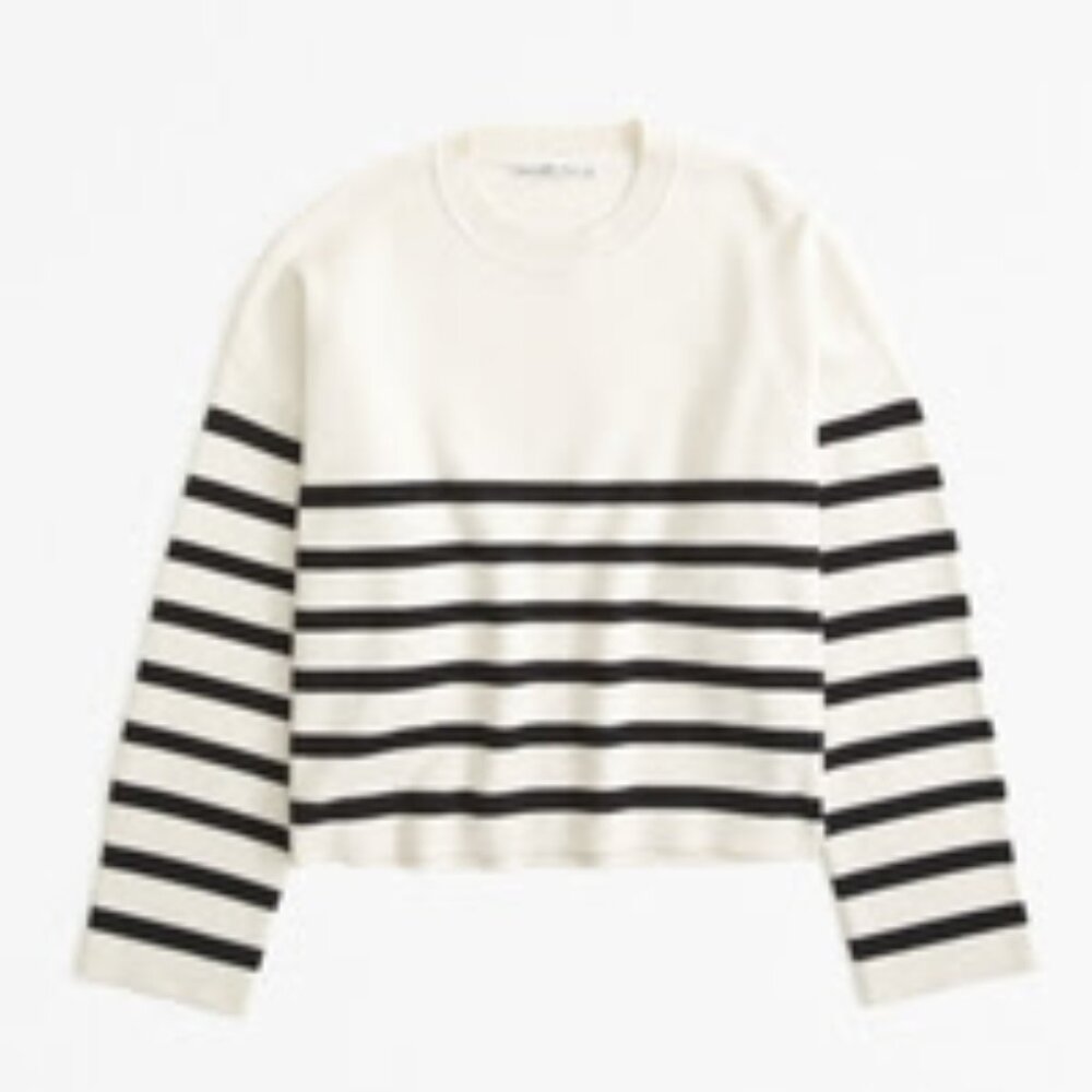Abercrombie LuxeLoft Crew Sweater | Cream Stripe | XS | EUC